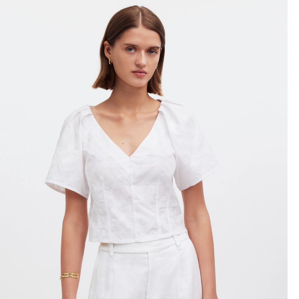Madewell Darted V-Neck Top White Floral 10